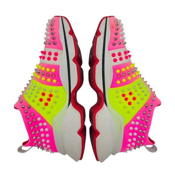 Christian Louboutin Spike Sock Sneaker Pink Yellow White Slip On Size 39 US 9 - Picture 3 of 9